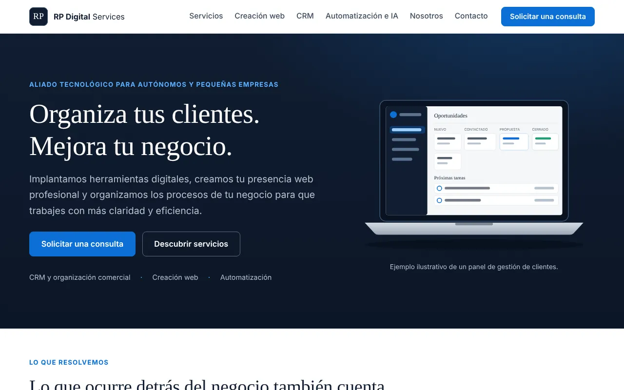 Captura de la web de RP Digital Services vista en un ordenador